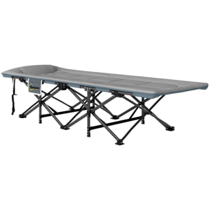 Lit de camp pliable matelassé grand confort tétière intégré - poche latérale rangement - gris