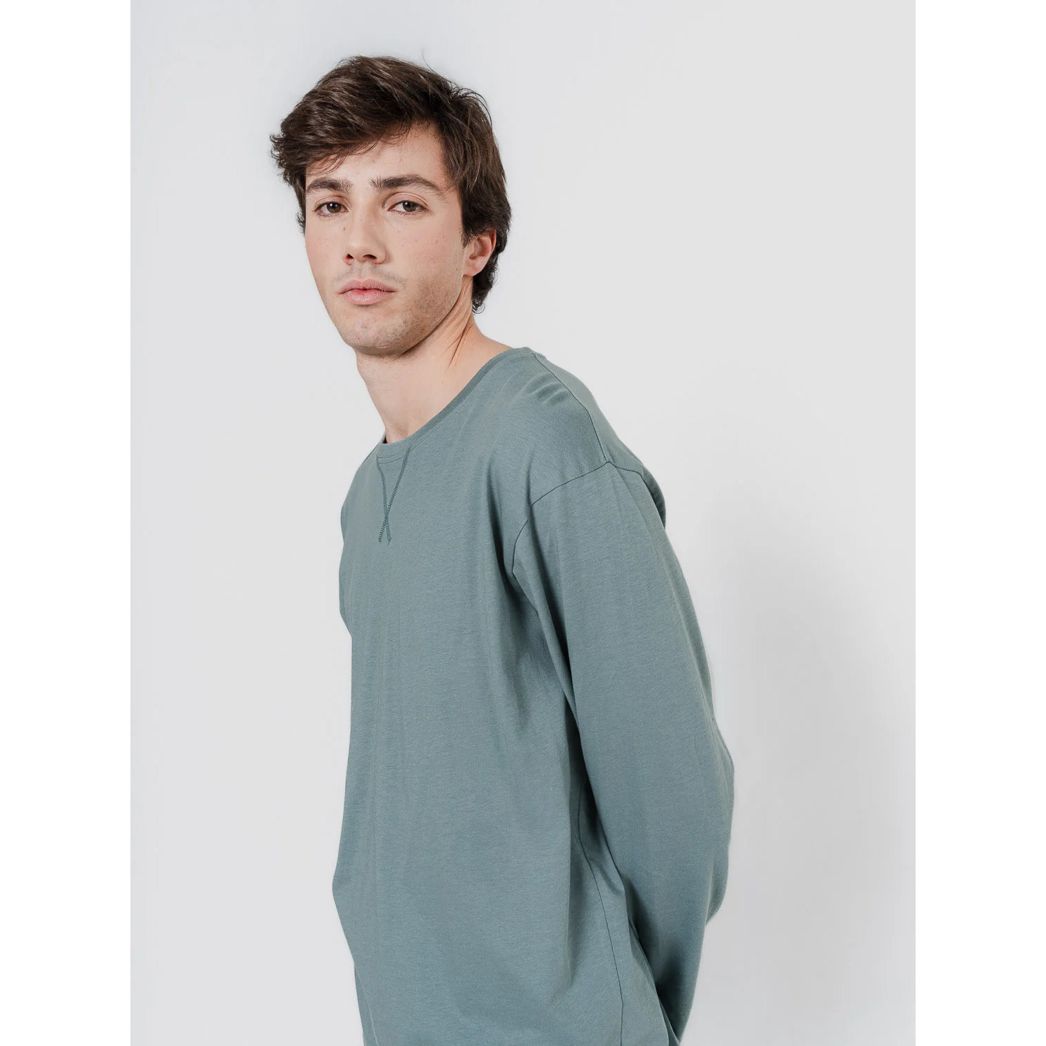 Pijama largo algodón cuadro índigo verde
