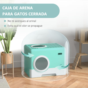 PawHut Arenero para Gatos Inodoro para Mascotas con Pala Bandeja Extraíble 2 Puertas Entrada Principal y Salida Superior 52x41x38,5 cm Verde