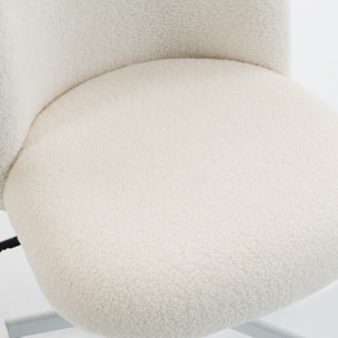 Chaise de bureau design bouclette crème métal blanc