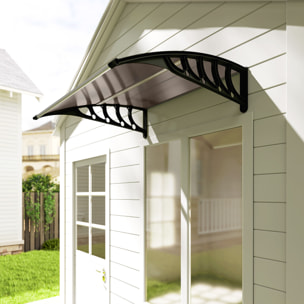 Auvent marquise de porte design voûté arrondi dim. 103x96x27cm alu polycarbonate fumé plastique noir