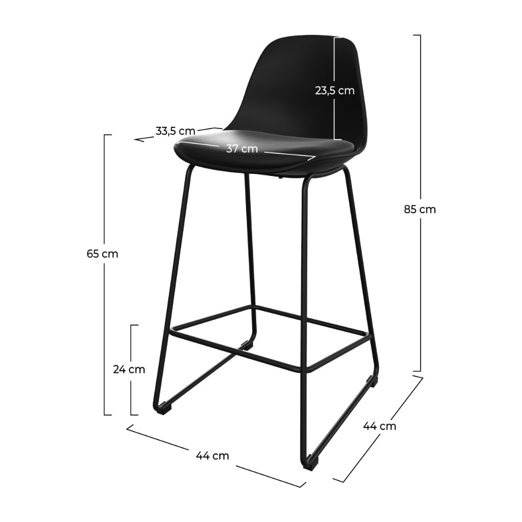 Lot de 2 chaises pour îlot central 65 cm noires - Leni