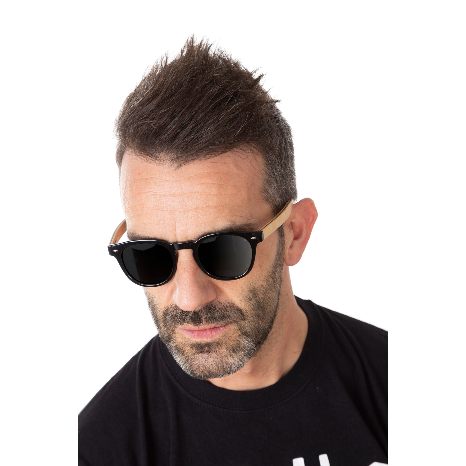 Gafas de sol OCEAN ILLINOIS - Frente negro brillante con patillas de arce en forma de d y / Ahumada