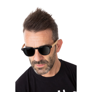 Gafas de sol OCEAN ILLINOIS - Frente negro brillante con patillas de arce en forma de d y / Ahumada