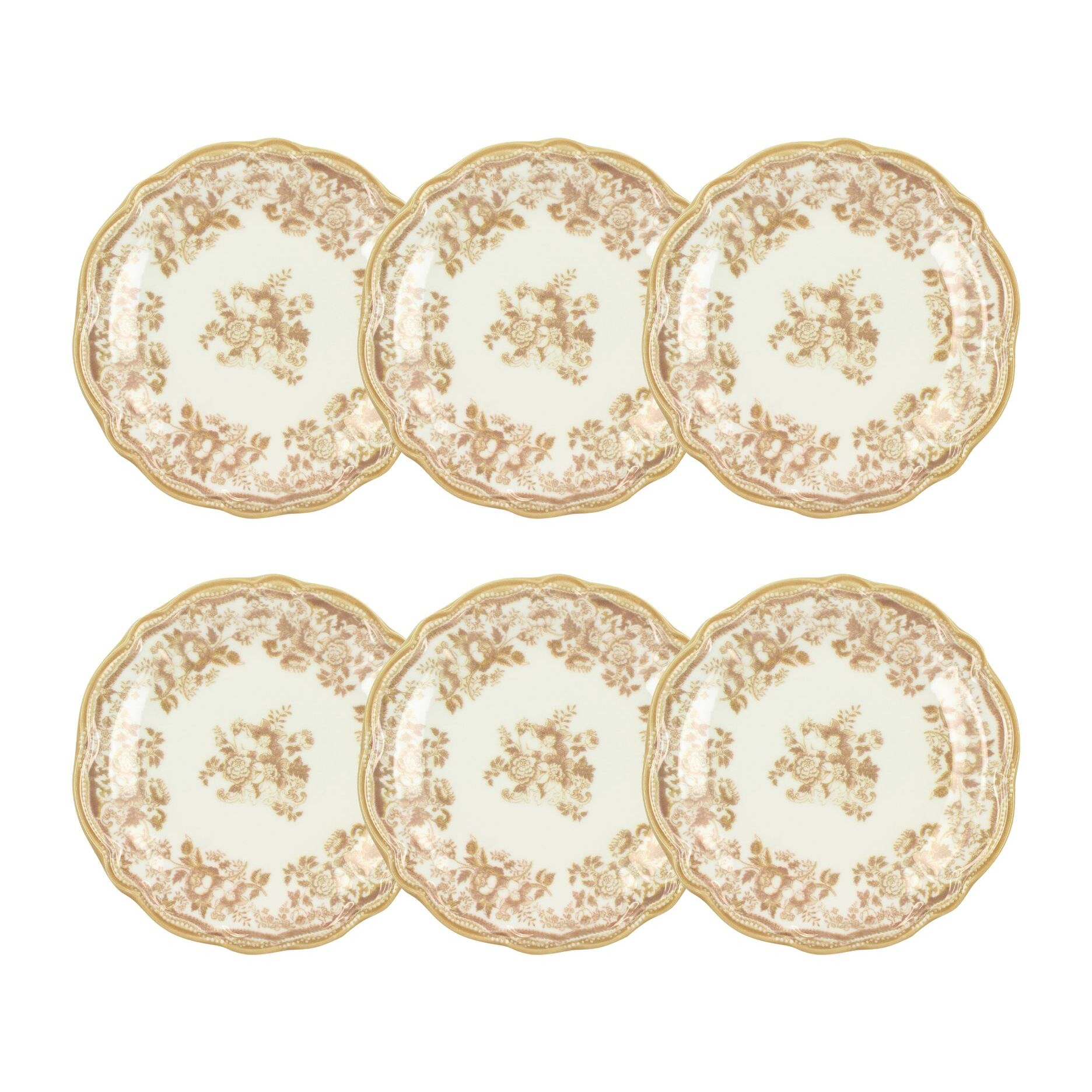 Lot de 6 assiettes à dessert fleuries en grès miel 20cm FAUSTINE