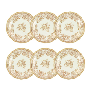 Lot de 6 assiettes à dessert fleuries en grès miel 20cm FAUSTINE