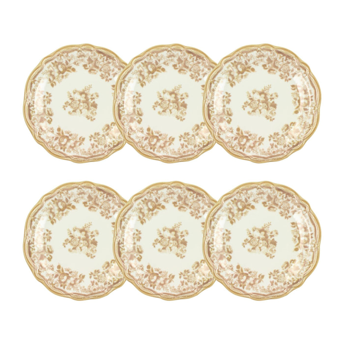 Lot de 6 assiettes à dessert fleuries en grès miel 20cm FAUSTINE