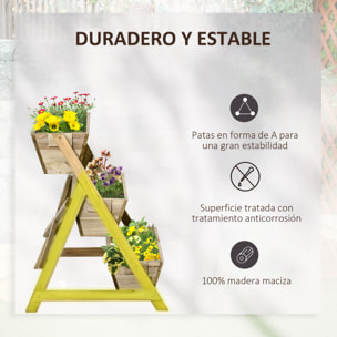 Jardinera de Escalera de 3 Pisos Maceteros de Madera con Tela no Tejida y Orificios de Drenaje Huerto Urbano para Plantas Macetas Flores Jardín 71x61x77 cm Natural