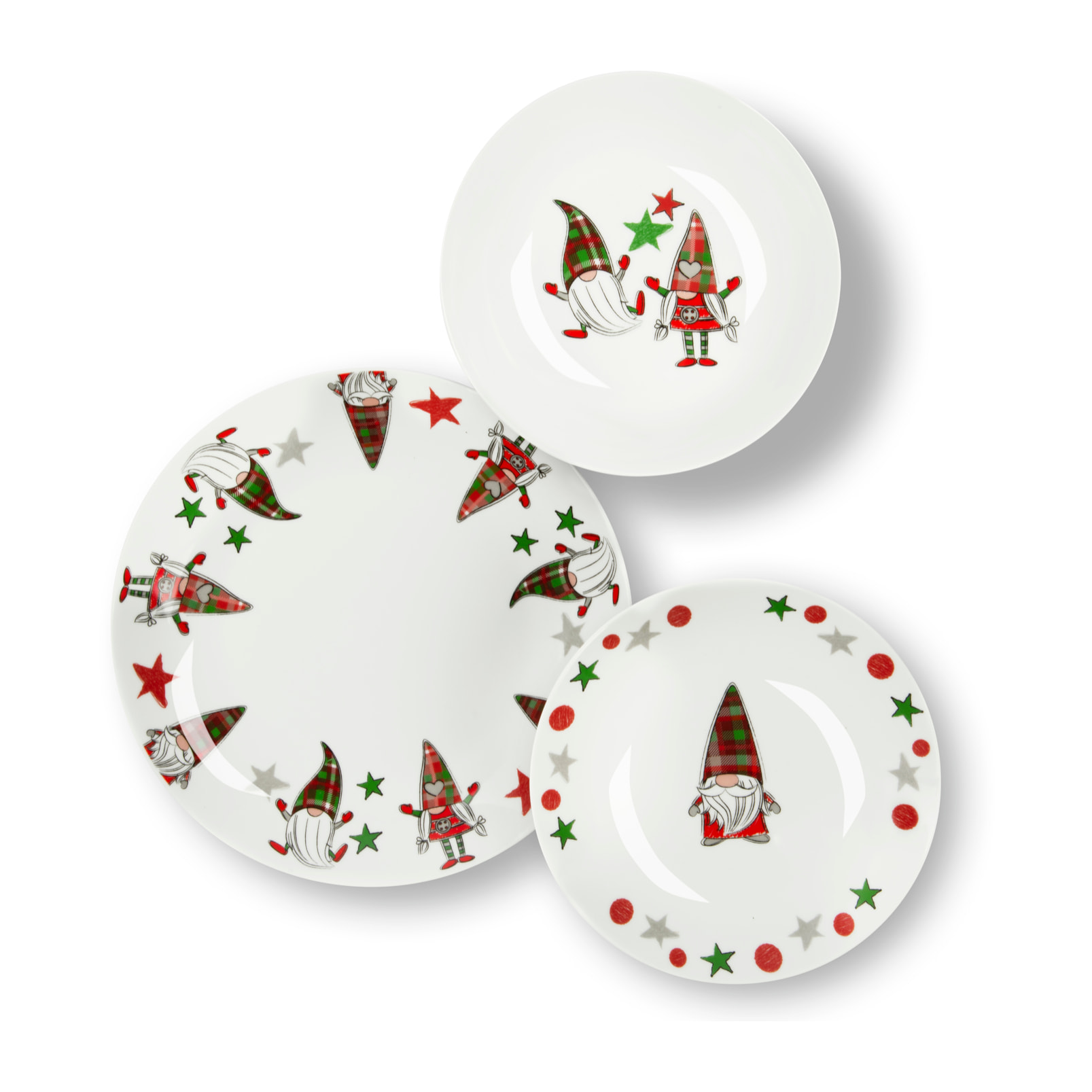 Service de table 18 pièces Excelsa - Tartan Gnome, porcelaine blanche