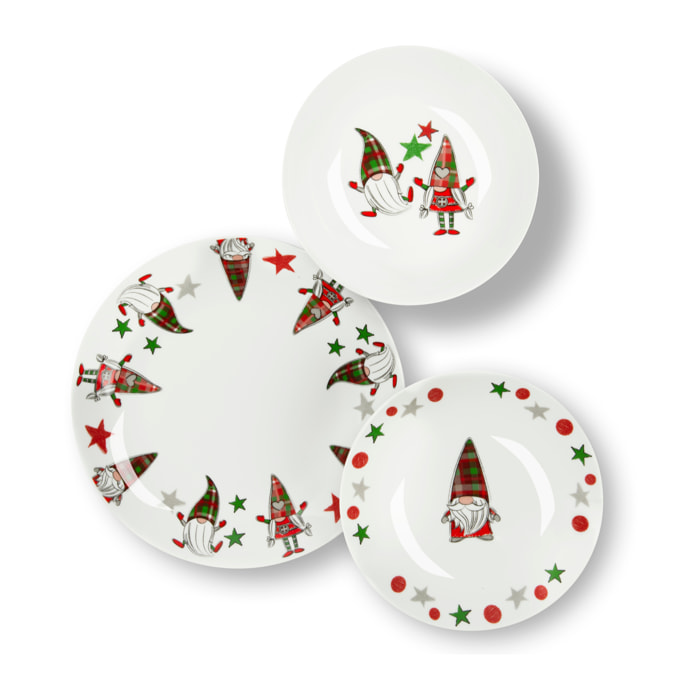 Service de table 18 pièces Excelsa - Tartan Gnome, porcelaine blanche