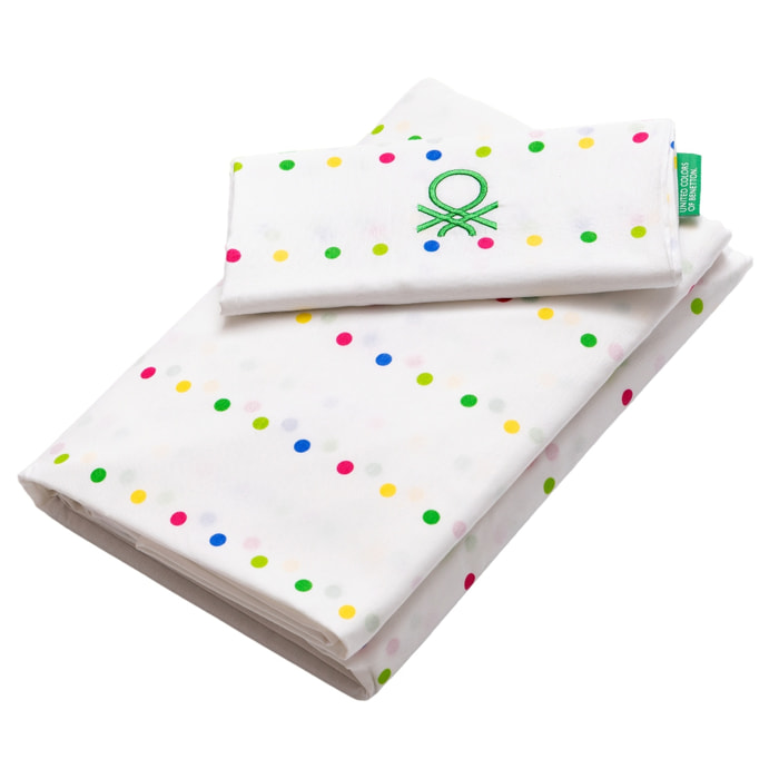 Set 3pc cama (sábana bajera 140x200+30cm + sábana encimera 240x240cm + funda almohada 45x115cm) rainbow benetton 70%algodón + 30% poliéster