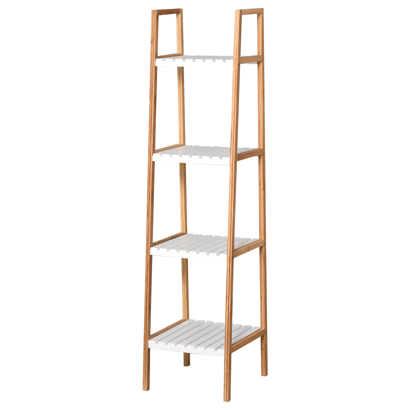 Etagère en bambou de salle de bain 4 niveaux à lattes dim. 35L x 36l x 138H cm bois pin blanc