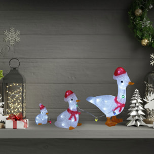 Set de 3 patos decorativos navideños con luces led blancas y temporizador