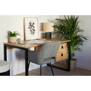 Bureau avec rangements 2 tiroirs industriel bois clair chêne et métal noir L160 cm OPAL