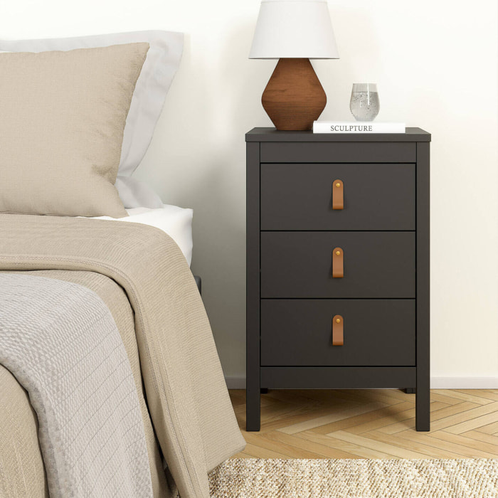 Comodino Lombardia, Comò basso, Tavolino da notte, Mensola da letto, 44x38 h70 cm, Nero