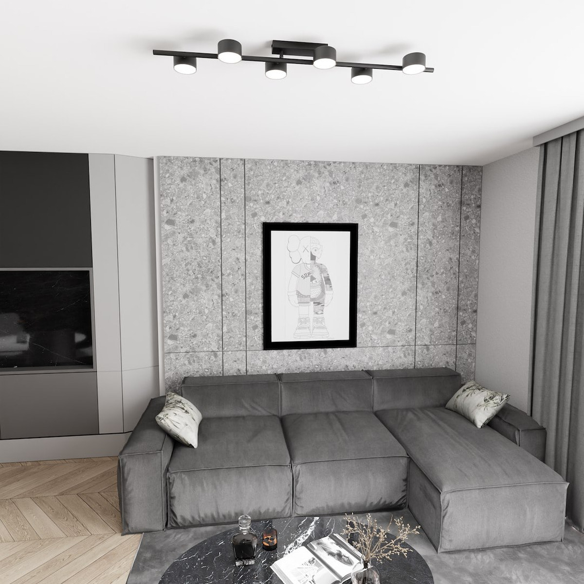 Faretto da soffitto BET a quattro luci in acciaio nero opaco