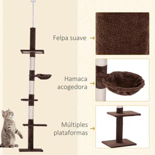 árbol Rascador para Gatos Altura Ajustable 230-260 cm Hamaca Postes Sisal Marrón