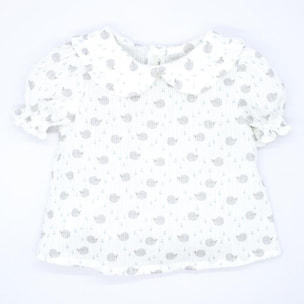 Blusa estampado erizos, con manga abullonada y cuello.