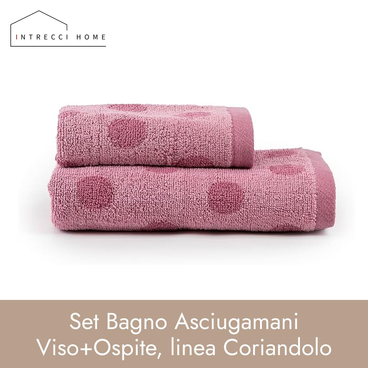 INTRECCI HOME Set Bagno Asciugamani Viso+Ospite, in Puro Cotone 450, Morbidezza Extra, Lavorazione Jacquard, Design a Pois, Elegante e Confortevole