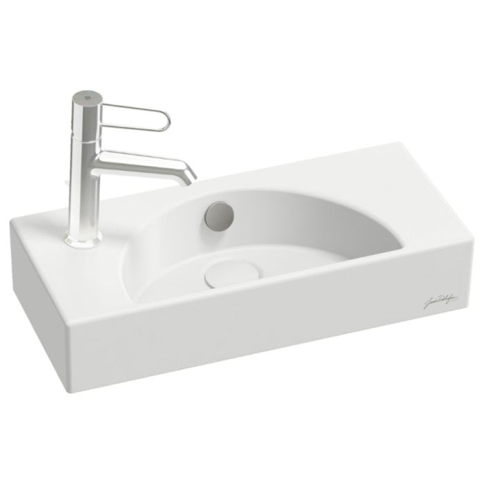 Lave-mains compact 50 cm Odéon Rive Gauche 1 trou de robinetterie à gauche Blanc satiné