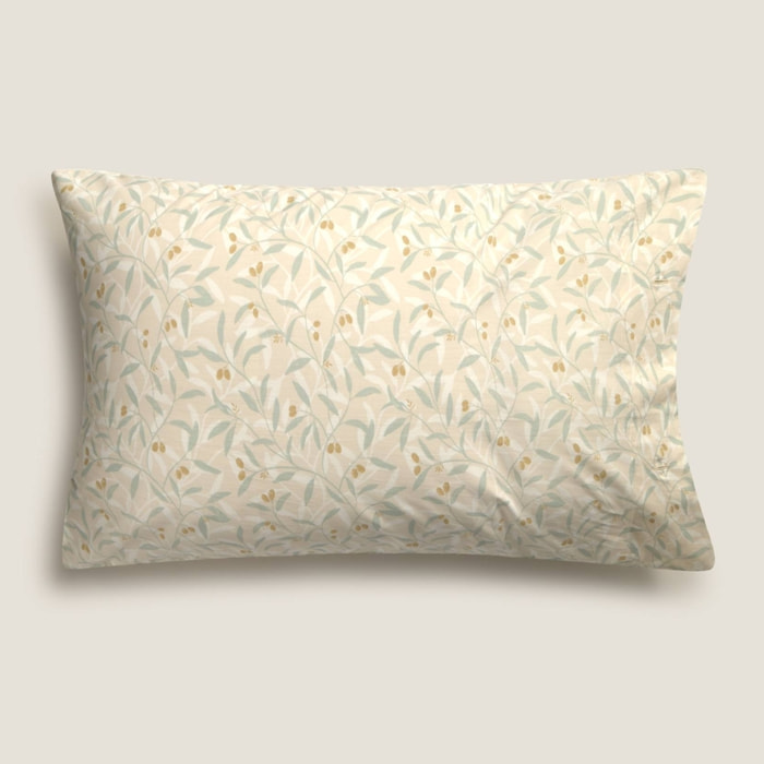 Funda de almohada algodón percal 180 hilos hojas Senolio color verde 100% Algodón percal