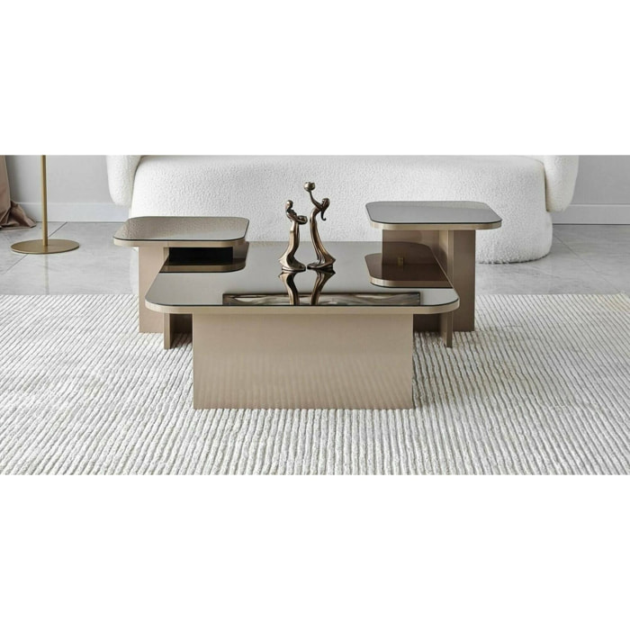 Tavolino da salotto Nuummite, Tavolo basso da caffè, Portariviste per divano, Ripiano da soggiorno, 80x80h40 cm, Tortora e Fumè