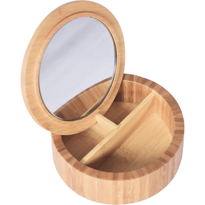 Espejo y Joyero redondo ALAIS de Bambú en color marrón