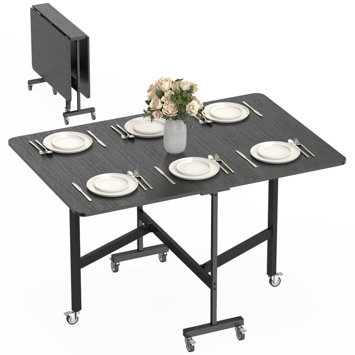 Mesa Plegable de Comedor para 4-6 Personas Mesa de Cocina Plegable con Ruedas y Alas Abatibles para Cocina Salón 120x80x73 cm Negro