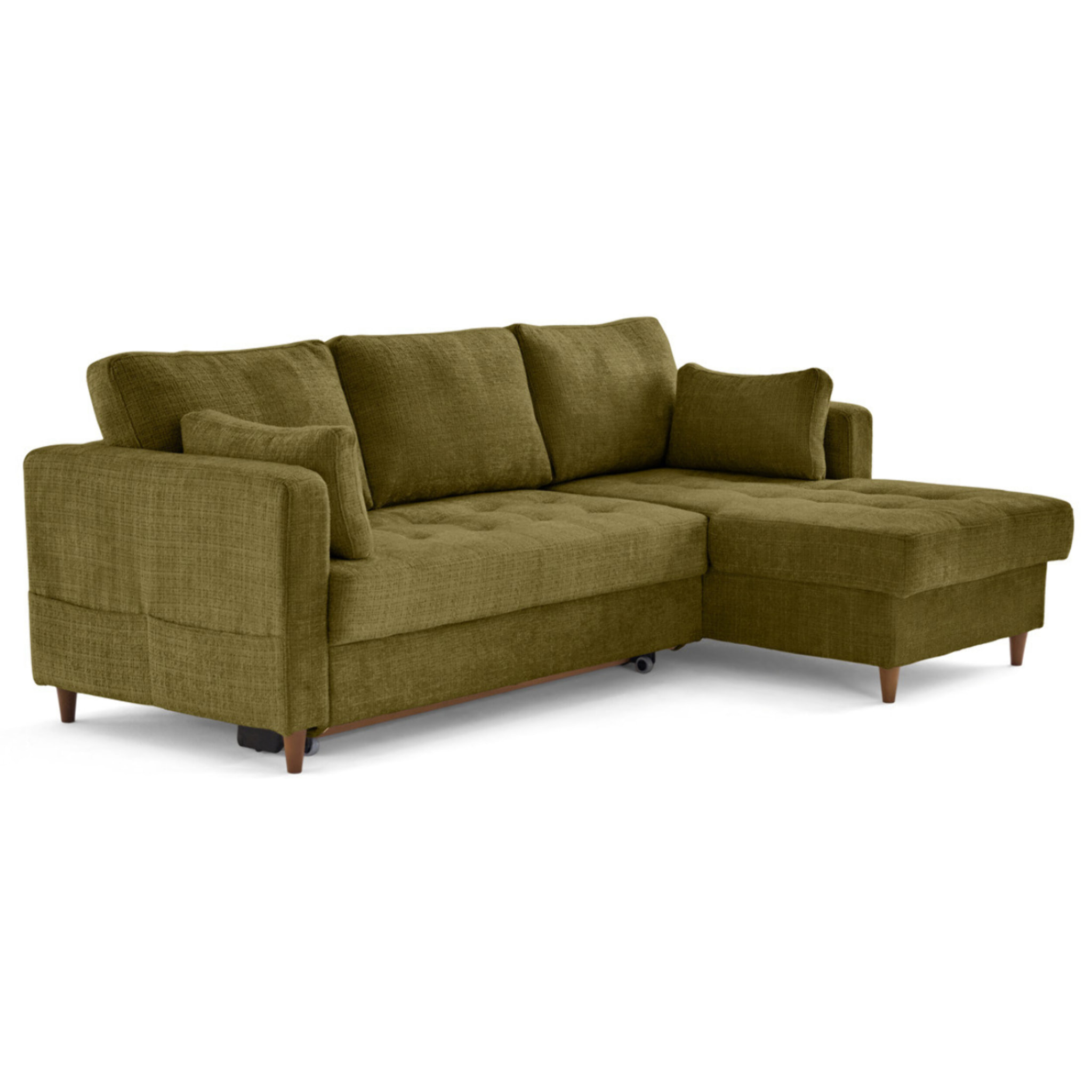 Anna - canapé d'angle droit 4 places convertible avec coffre en velours texturé - Vert Olive