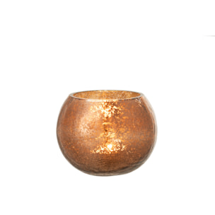 J-Line - Photophore boule craquelé - verre effet nacré - marron - medium - 2pcs