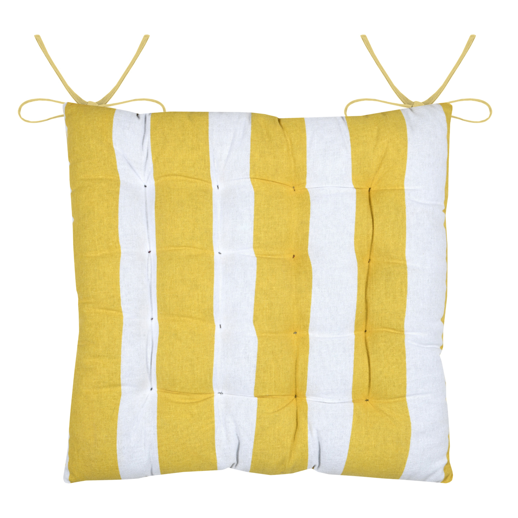 Galette de chaise polycoton matelassée à rayures - Jaune