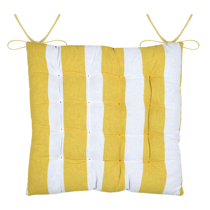 Galette de chaise polycoton matelassée à rayures - Jaune