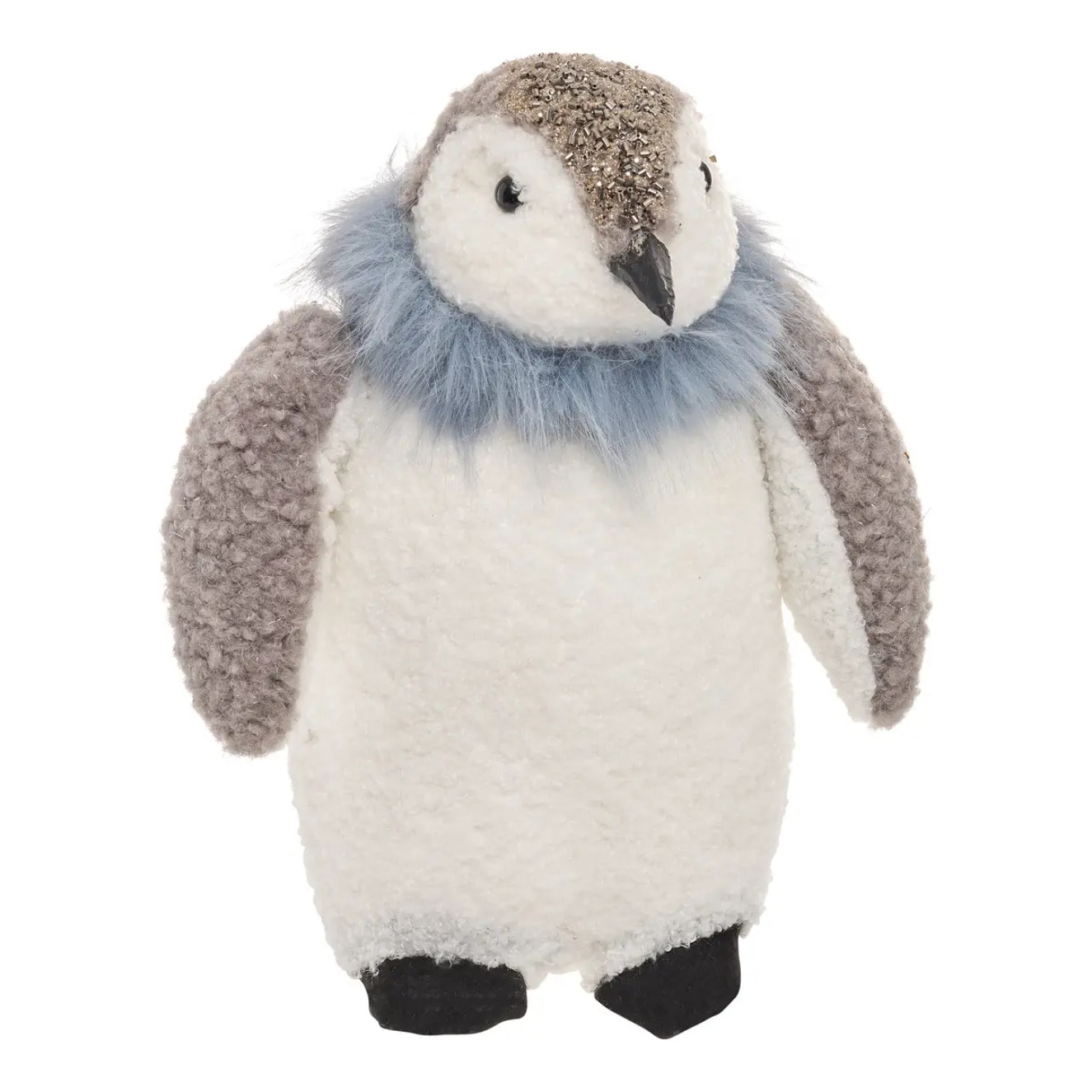 Pingouin de Noël gris et bleu H. 29 cm