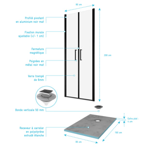 Pack Paroi de douche 90x200 cm + RECEVEUR DE DOUCHE A CARRELER 90x160 RECOUPABLE