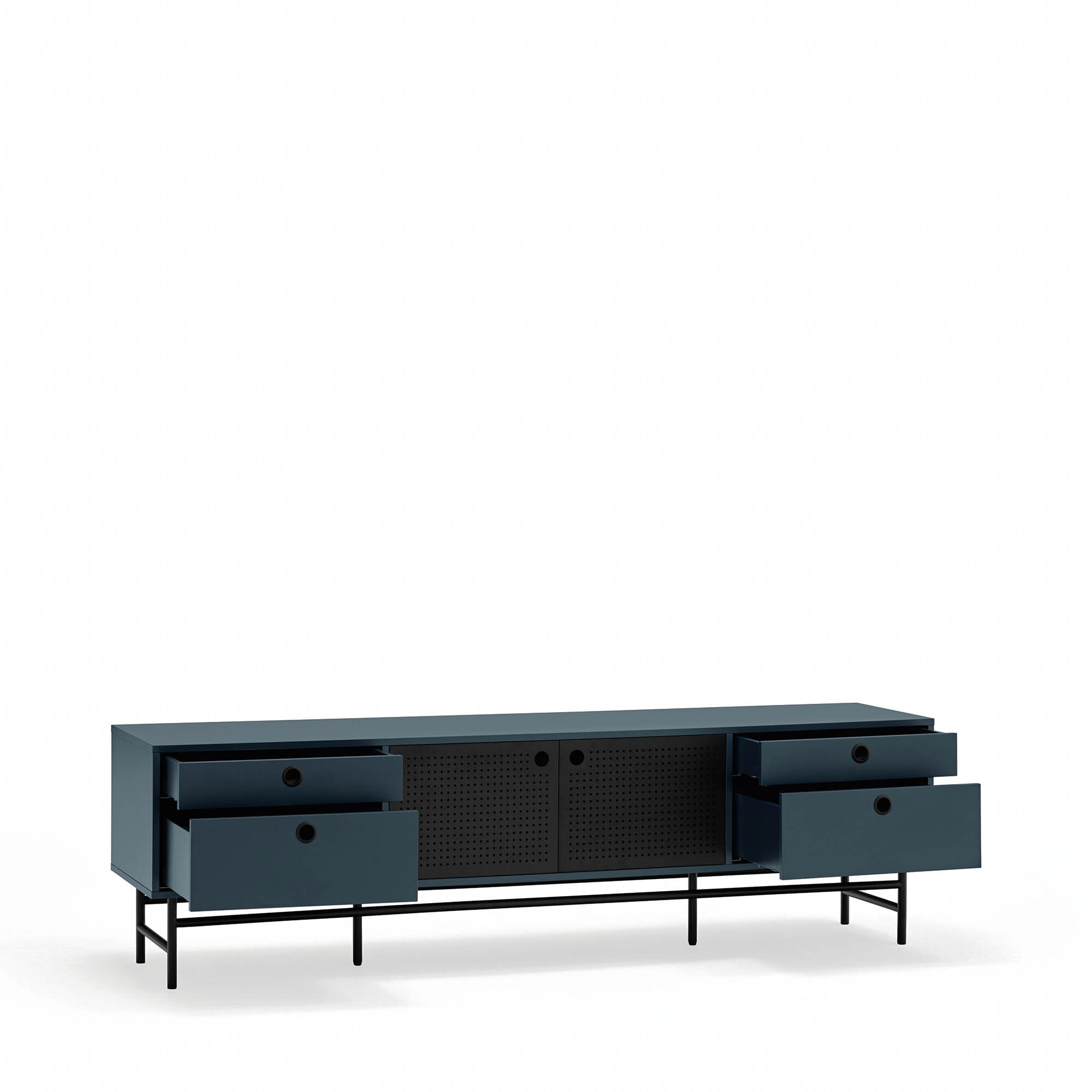Mueble de televisión Punto 2 puertas y 4 cajones gris antracita y negro