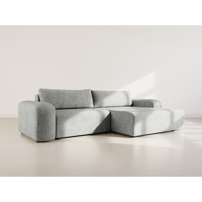 Rebecca - canapé d'angle droit 4 places convertible avec coffre en velours texturé - Gris