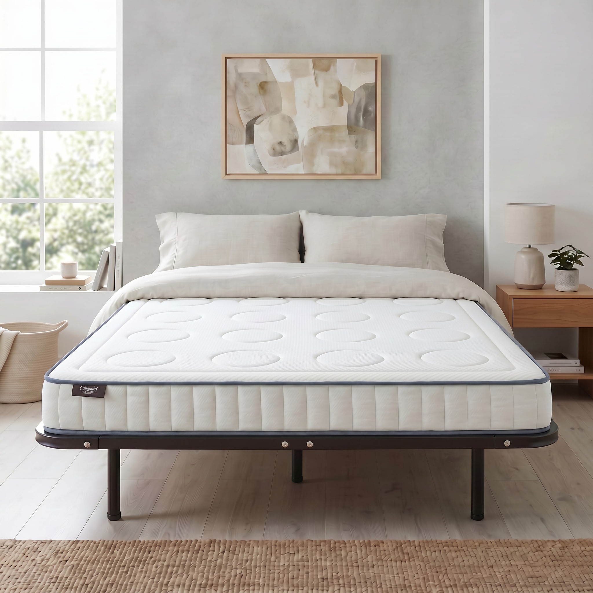 Ensemble Matelas Cristal & Sommier Somkit, 18 cm, Mémoire de Forme, Cadre à Lattes, Métal Robuste, Soutien Ferme