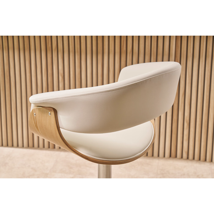 Tabouret de bar design réglable blanc et bois clair OKTAV