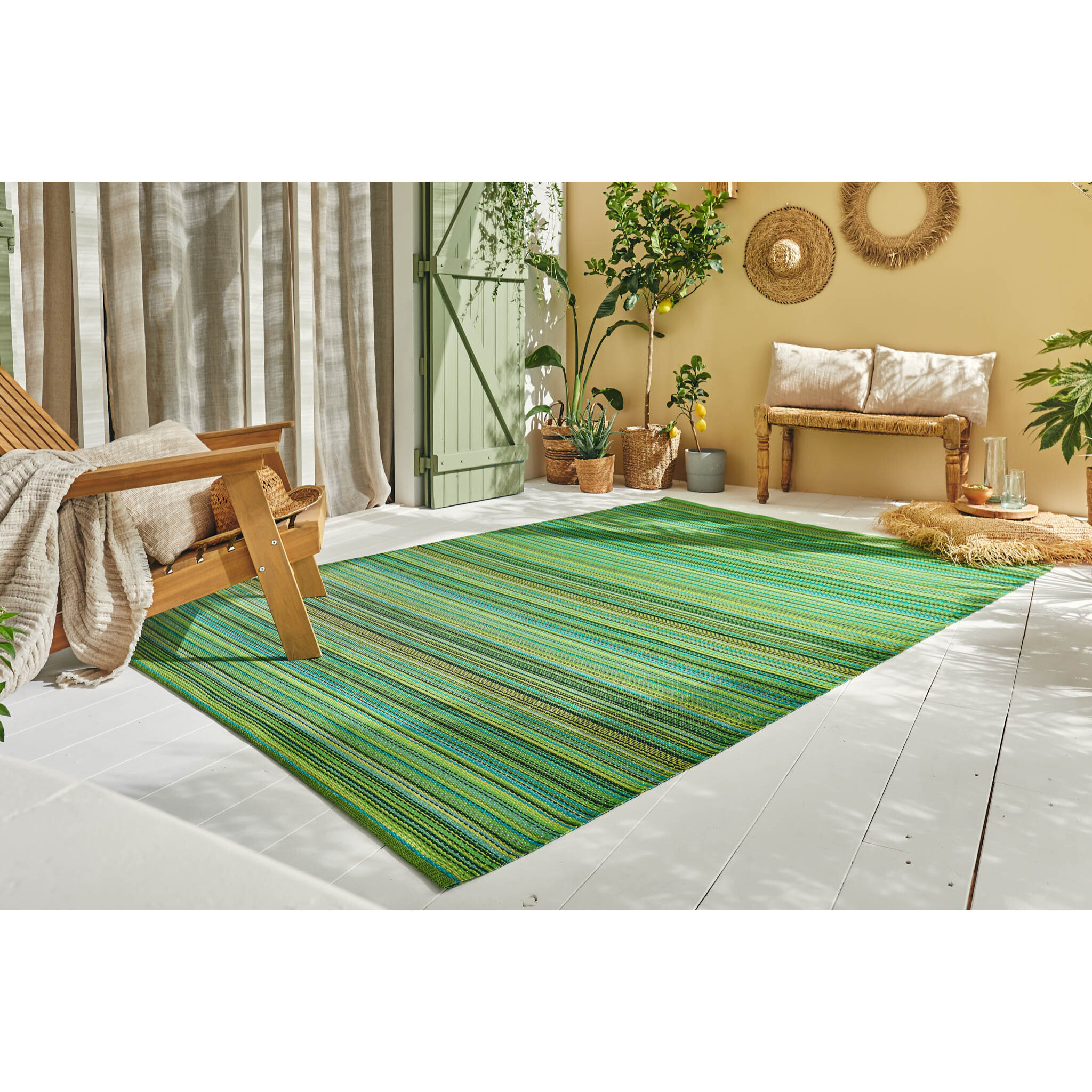 CAPRI - Tapis d'extérieur à motif rayure dégradée - Vert