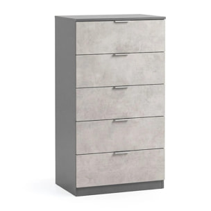 Cómoda alta de 5 cajones en gris grafito y gris cemento 60x110 cm Akari Gris Grafito - Gris Cemento