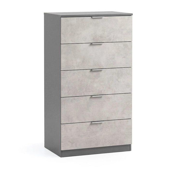 Cómoda alta de 5 cajones en gris grafito y gris cemento 60x110 cm Akari Gris Grafito - Gris Cemento