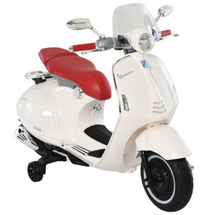 Scooter moto électrique enfant Vespa 6V 30W 2 roulettes auxiliaires effets sonores lumineux crème