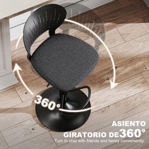 Juego de 2 Taburetes Altos de Cocina Giratorios en 360°, Taburetes de Bar Regulables en Altura de 84-105 cm, Respaldo Hueco, Reposapiés, para Comedor, Mostrador, Negro