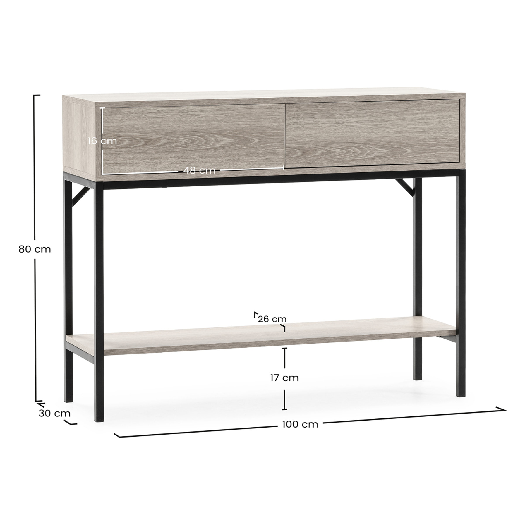 Mesa consola Auri 2 cajones efecto Roble