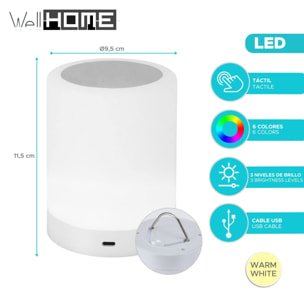 Well Home Lámpara Táctil Recargable con Cambio de Color Ø9,5x11,5cm