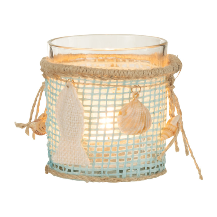 J-Line bougeoir Mer - verre - bleu/blanc - 2 pcs