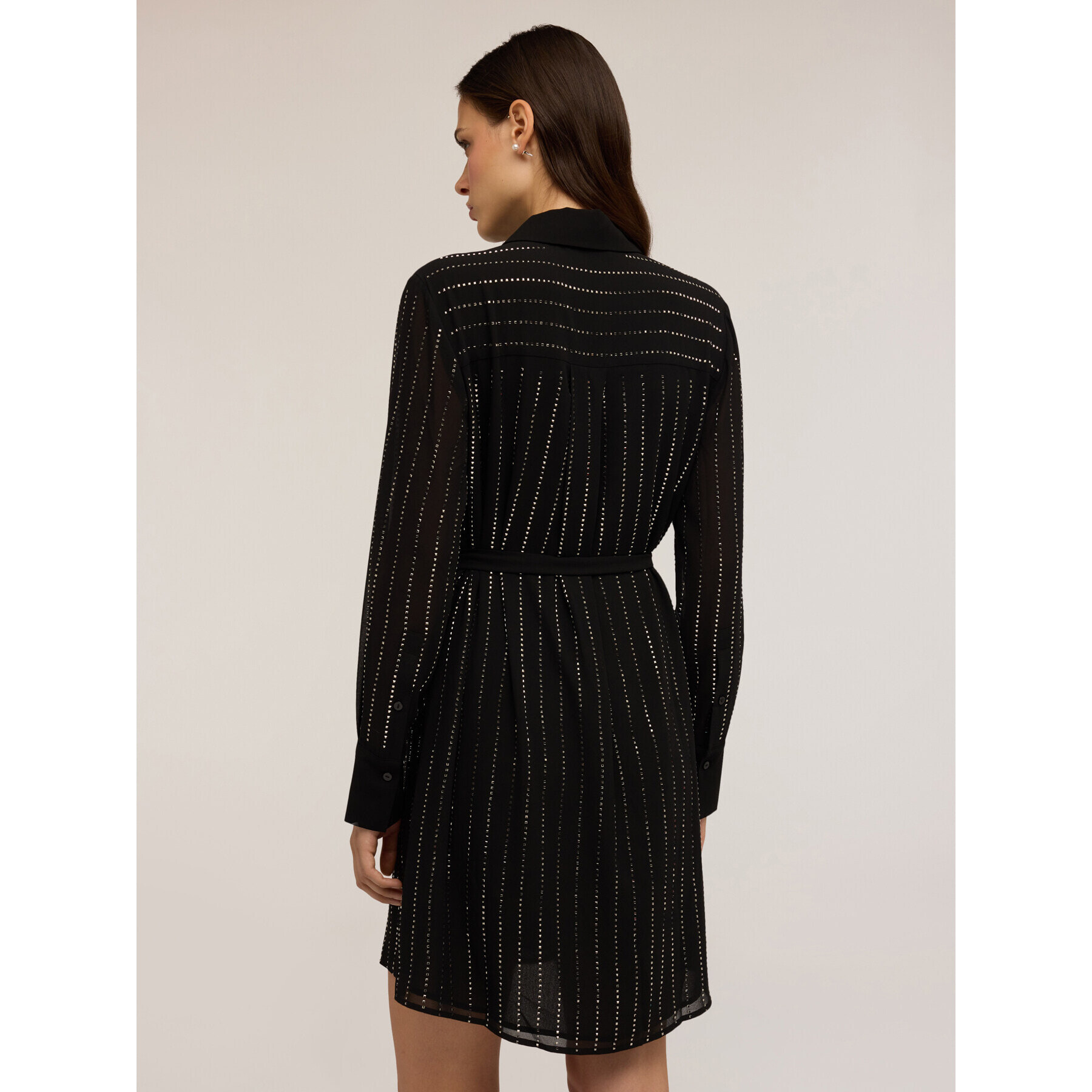 Motivi - Vestito chemisier con righe di strass - Nero