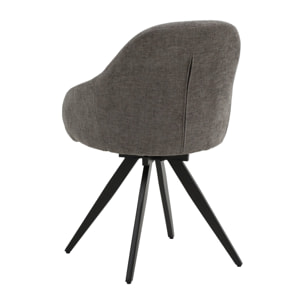 Set di 2 sedie girevoli COVENT in tessuto grigio e gambe in metallo nero, con braccioli