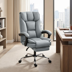 Chaise de bureau inclinable repose-pieds revêtement synthétique gris