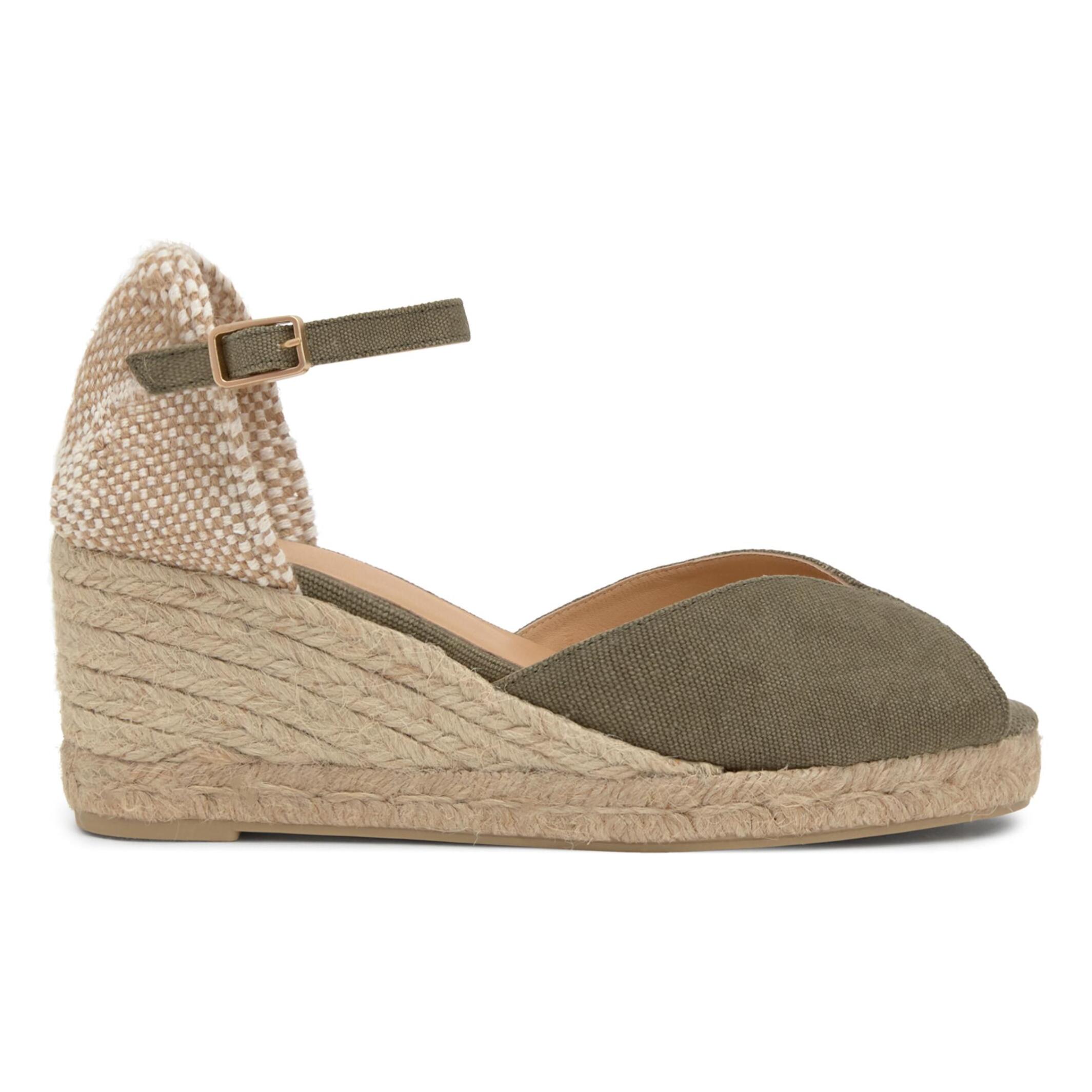 Sandalia de cuña Bianca estilo peep-toe en algodón orgánico lavado